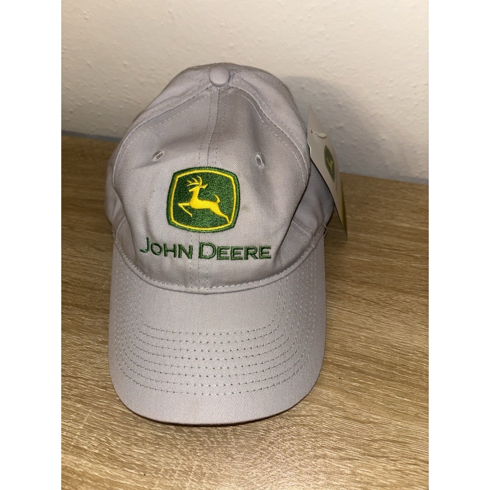 New with Tags John Deere Adjustable Cap Hat Gray w/ Green Embroidery Farm Rural